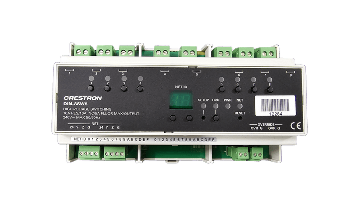 Crestron DIN-8SW8, 8-kanałowy moduł przekaźnikowy DIN, Sterowanie oświetleniem